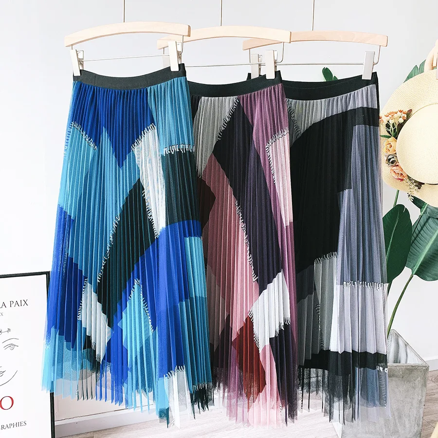 Geometry Print Woman Skirts 2021 New Summer Literary Retro Patch Tulle Skirt Hit Color High Waist Jupe Femme 
Geometry Print Woman Skirts 2021 New Summer Literary Retro Patch Tulle Skirt Hit Color High Waist Jupe Femme