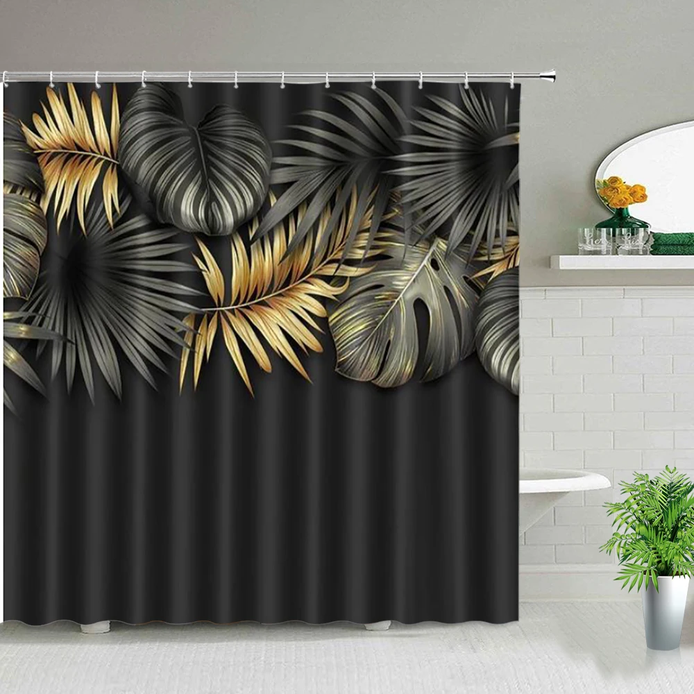 Tropical Green Plant Bathroom Shower Curtains Black Background Gold Palm Leaf Pattern Bath Curtain Waterproof Bathtub Home Decor
Tropical Green Plant Bathroom Shower Curtains Black Background Gold Palm Leaf Pattern Bath Curtain Waterproof Bathtub Home Decor