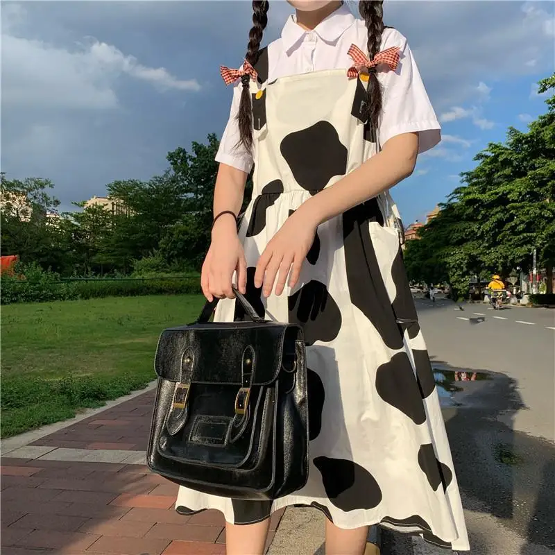 Korean Fashion Kawaii Cow Print Dress Mori Girl Lolita Milk Women's Cute Sundress Harajuku Preppy Style Casual Loose Midi Dress
Korean Fashion Kawaii Cow Print Dress Mori Girl Lolita Milk Women's Cute Sundress Harajuku Preppy Style Casual Loose Midi Dress