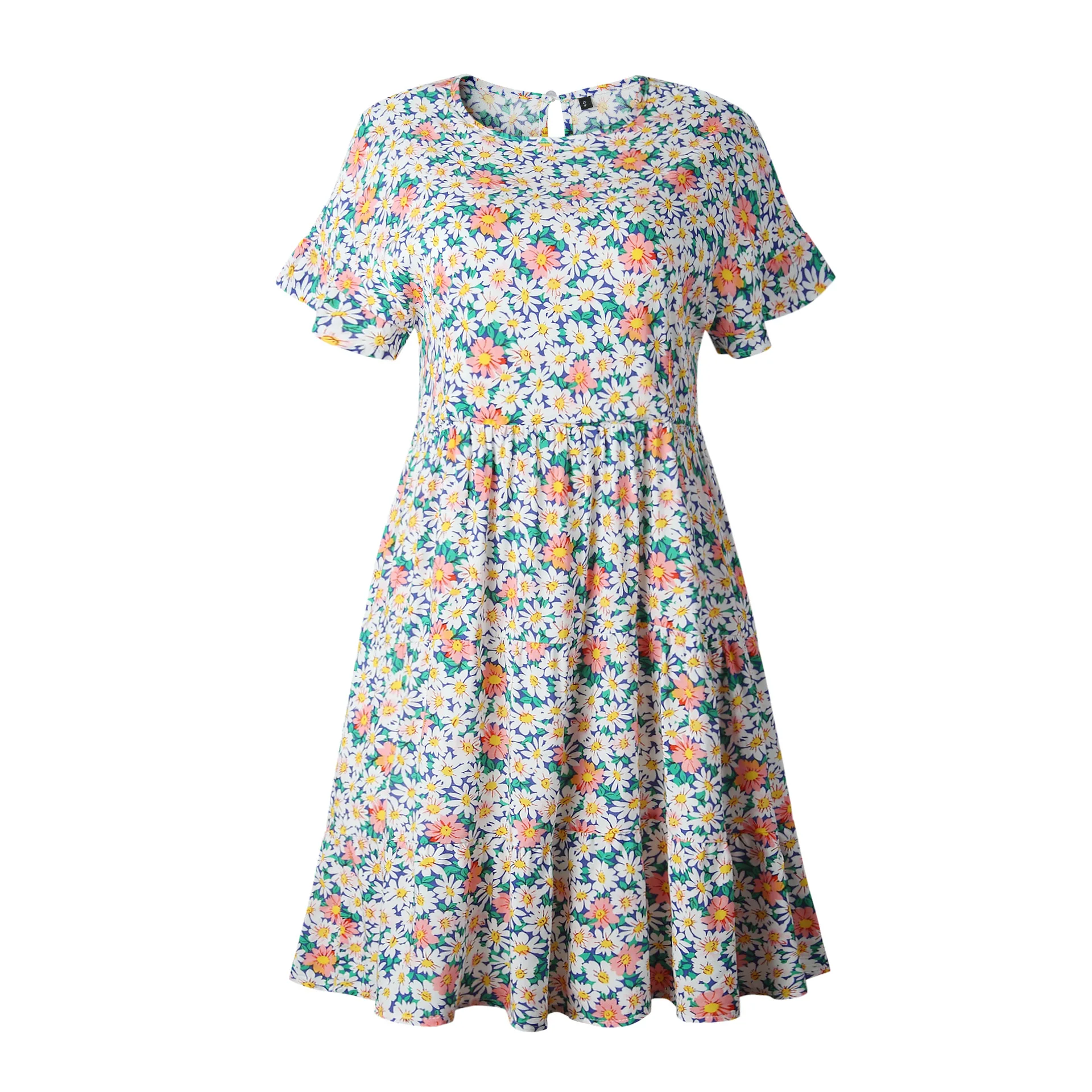 2020 Summer Floral Leopard Print Ruffles Short Sleeve O-neck Mini Dress Women New Elegant Casual Loose High Waist Cotton Dress
2020 Summer Floral Leopard Print Ruffles Short Sleeve O-neck Mini Dress Women New Elegant Casual Loose High Waist Cotton Dress