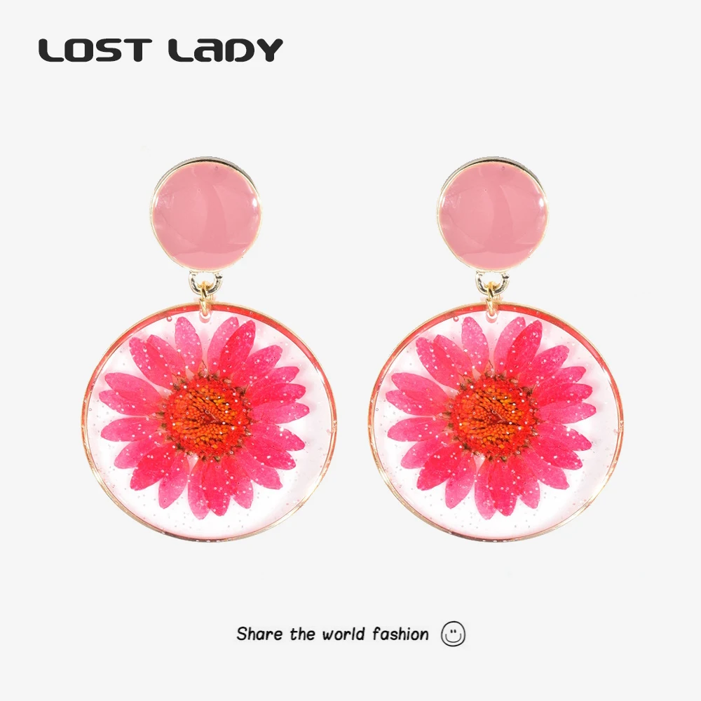Фото Женские серьги в форме сердца Lost Lady розовые круглые с полыми цветами стиле K POP