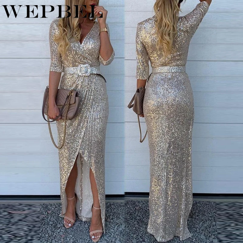 Mandylandy Women Elegant Sequins Party Dress Lady Sexy Half Sleeve V Neck High Waist Irregular Ankle Length Dress Evening Dress
Mandylandy Women Elegant Sequins Party Dress Lady Sexy Half Sleeve V Neck High Waist Irregular Ankle Length Dress Evening Dress