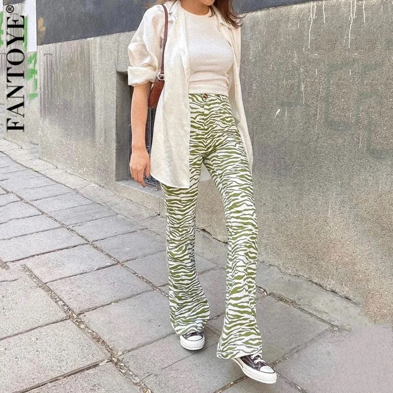 Fantoye Print Striped Zipper Slim Women Pants Green High Waist Button Wide Leg Pants Ladies Summer Skinny New Fashion Streetwear
Fantoye Print Striped Zipper Slim Women Pants Green High Waist Button Wide Leg Pants Ladies Summer Skinny New Fashion Streetwear