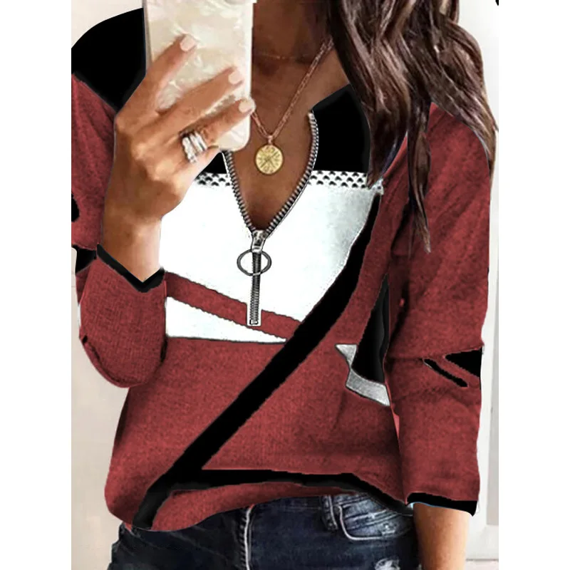 Women New Autumn Long Sleeve Loose Casual Tops Ladies Splice Color Cotton Fashion Zipper V-Neck Pullover Hot Sale Female T-Shirt
Women New Autumn Long Sleeve Loose Casual Tops Ladies Splice Color Cotton Fashion Zipper V-Neck Pullover Hot Sale Female T-Shirt
