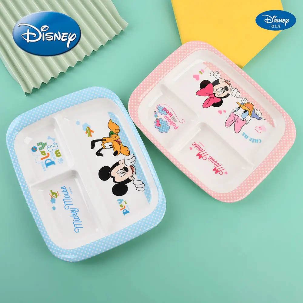 Disney Minnie Cutlery Cartoon Baby Dinner Plate Bowl Grid Plate Anti-fall Anti-scalding Pure Melamine Mickey Plate