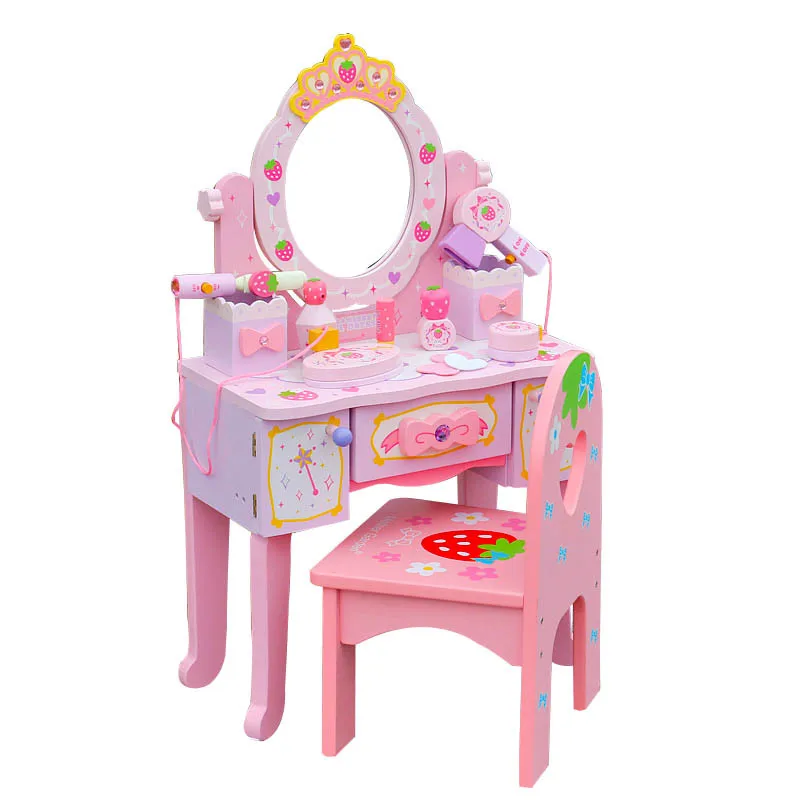 New princess strawberry dressing table + chair play makeup girls toys girl role Makeup mirror wooden | Игрушки и хобби