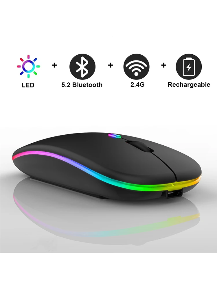 Bluetooth Wireless With USB Rechargeable RGB Mouse BT5.2 For Laptop Computer PC Macbook Gaming Mouse 2.4GHz 1600DPI
Bluetooth Wireless With USB Rechargeable RGB Mouse BT5.2 For Laptop Computer PC Macbook Gaming Mouse 2.4GHz 1600DPI