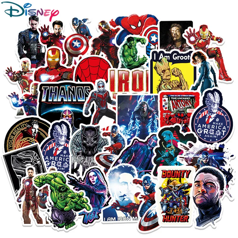 

10/52 шт. Disney наклейки "Мстители" крутой водонепроницаемый аниме ноутбук гитара Чемодан скейтборд Marvel граффити детские игрушечные этикетки