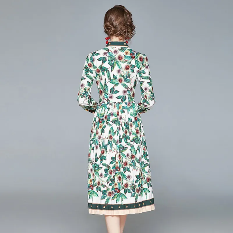 Fashion pleated skirt mid-length skirt 2021 high-quality long-sleeved floral bow casual elegant single-breasted printed dress
Fashion pleated skirt mid-length skirt 2021 high-quality long-sleeved floral bow casual elegant single-breasted printed dress