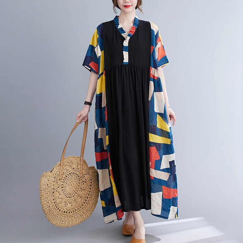 Plus Size Summer Women Vintage Dress 2021The New Vestidos Sundress Beach Print Black Spliced Long Dress Loose Oversize Dresses
Plus Size Summer Women Vintage Dress 2021The New Vestidos Sundress Beach Print Black Spliced Long Dress Loose Oversize Dresses