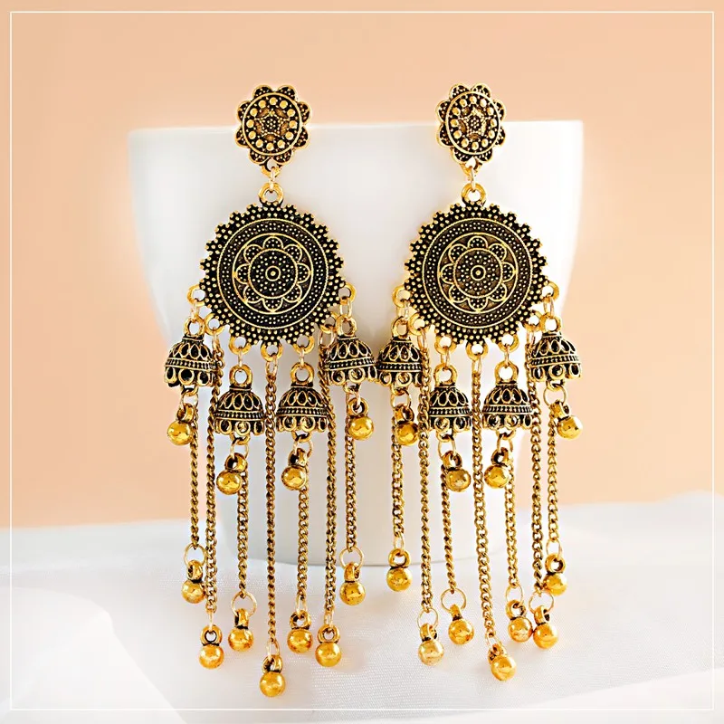 Classical Geometric Long Chain Bell Tassel Hanging Earrings Gypsy Afghan Tibetan Jewelry Bohemia India Jhumka Earrings
Classical Geometric Long Chain Bell Tassel Hanging Earrings Gypsy Afghan Tibetan Jewelry Bohemia India Jhumka Earrings