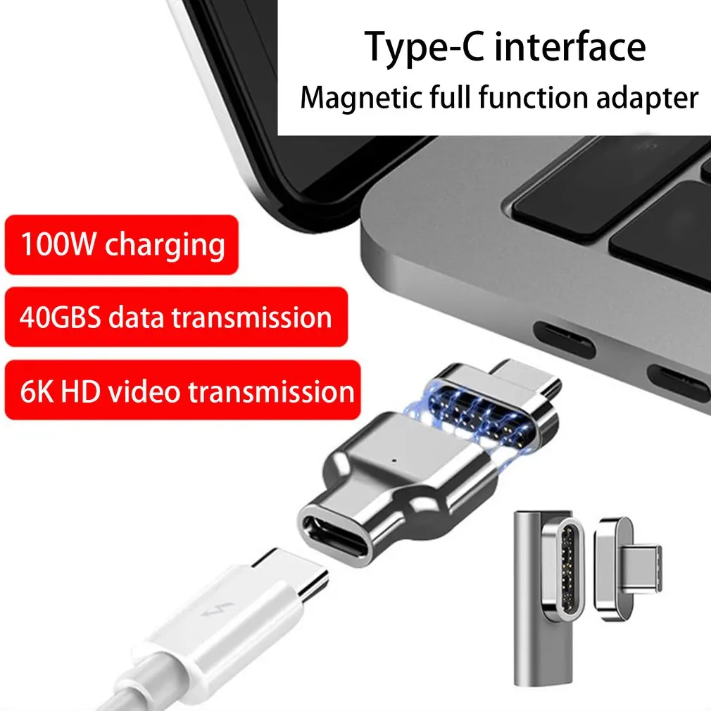 

Магнитный адаптер USB C, 24 контакта, Тип C, разъем Thunderbolt 3 PD 100 Вт, быстрый преобразователь 40 фунтов на сек для планшетов, ноутбуков, телефонов, пе...