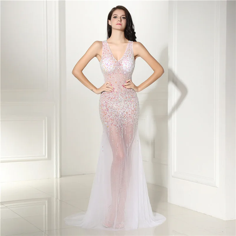 2021 Luxury Evening Dress Sparkly Illusion Beaded Crystal V Neck Evening Gowns Sexy Backless Women Mermaid Formal Prom Dress
2021 Luxury Evening Dress Sparkly Illusion Beaded Crystal V Neck Evening Gowns Sexy Backless Women Mermaid Formal Prom Dress