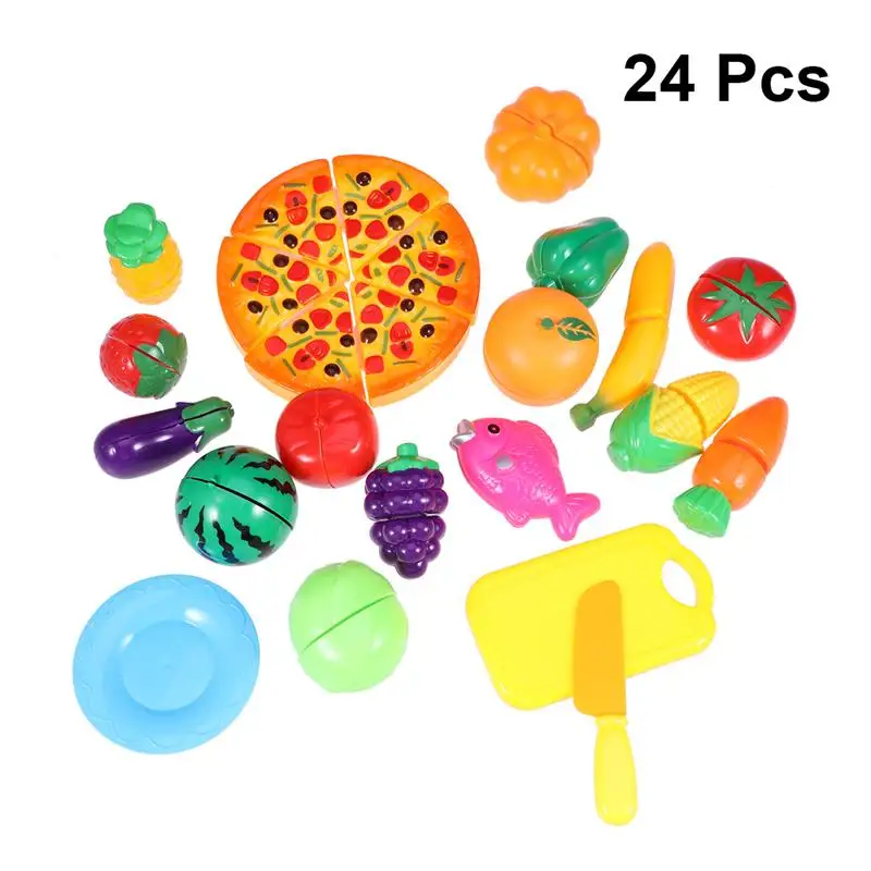

24pcs Cartoon Simulation Pretend play Cutting Toy Plastic Vegetable Pizza DIY Kitchen Smart Cutting Toy