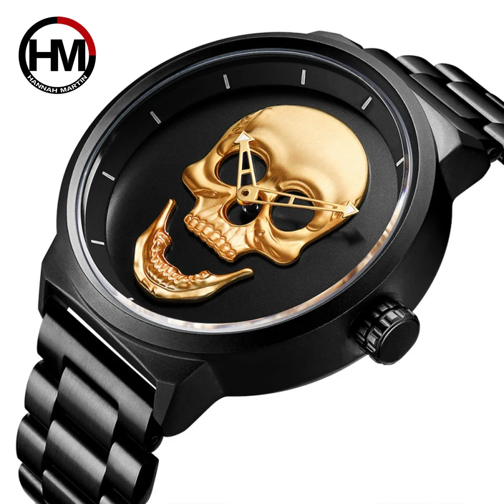 Креативные мужские часы с золотым черепом модные водонепроницаемые браслетом из