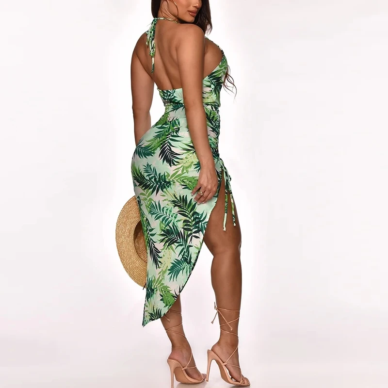 2021 Summer Women's Print Dress Halter Spaghetti Strap Midi Dress Cowl Neck Backless Drawstring Elastic Woman Vacation Robe
2021 Summer Women's Print Dress Halter Spaghetti Strap Midi Dress Cowl Neck Backless Drawstring Elastic Woman Vacation Robe
