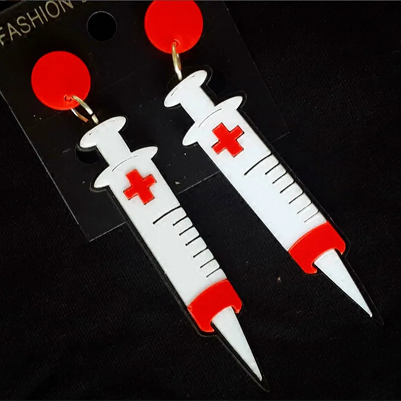 

Exaggerated White Syringe Needles Acrylic Dangle Earrings For Women Punk Long Drop Earring Accessories Fashion Jewelry Wholesale