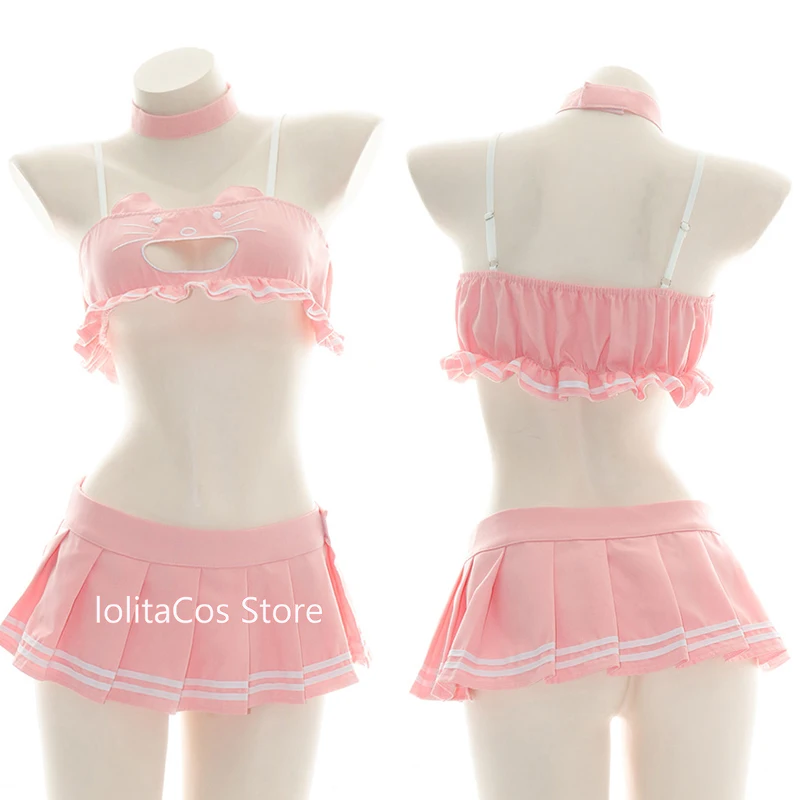 Sweet Pink Cat Embroidery Open Chest Ruffles Tube Tops Pleated Skirt Suit Lolita Girls Maid Strapless Lingerie Set Underwear
Sweet Pink Cat Embroidery Open Chest Ruffles Tube Tops Pleated Skirt Suit Lolita Girls Maid Strapless Lingerie Set Underwear