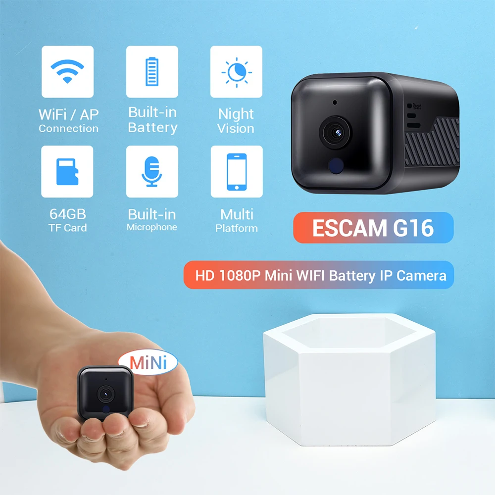 ESCAM G16 встроенный аккумулятор 2 МП 1080P низкое энергопотребление беспроводная WIFI IP-камера видеорегистратор
ESCAM G16 встроенный аккумулятор 2 МП 1080P низкое энергопотребление беспроводная WIFI IP-камера видеорегистратор