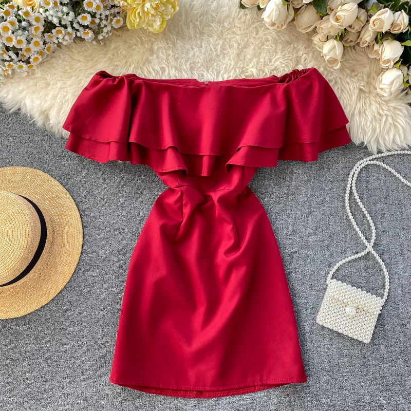 2020 New Summer Women Solid Sexy Slash Neck Ruffles Party Dress Fashion Ladies Casual Backless Bodycon Vestidos Mujer | Женская одежда