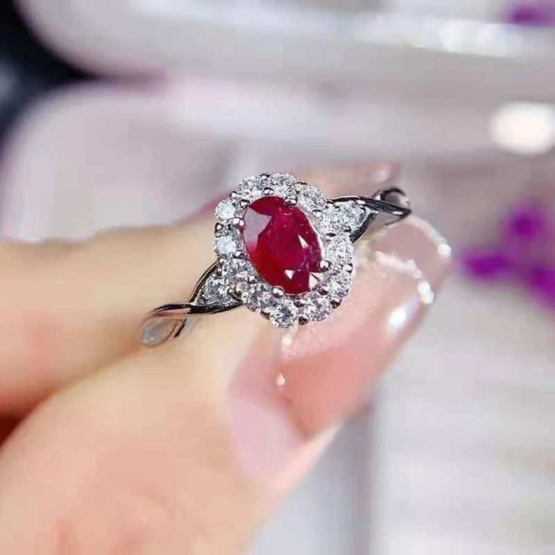 

FS S925 Sterling Silver Inlay 4*6 Natural Ruby/Sapphire Ring With Certificate Fine Fashion Wedding Jewelry for Women MeiBaPJ