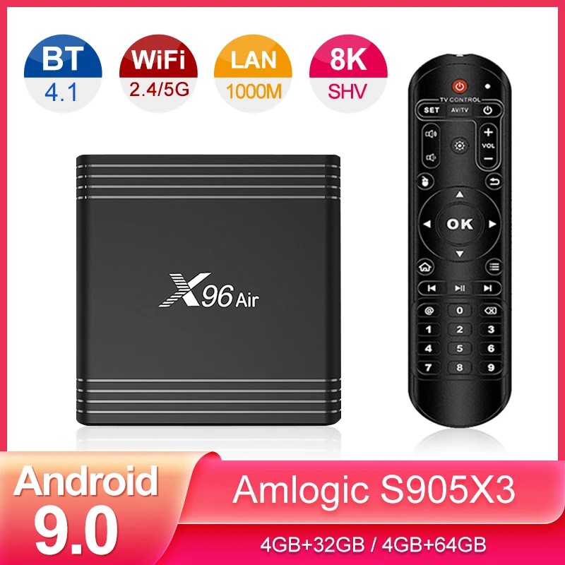 X96 Air Smart TV Box Media Player 4gb 32g/64g Amlogic S905X3 8Kx4K 2.4G/5G WIFI BT 4.1 X96Air Android 9.0 tv box Set TV BOX
X96 Air Smart TV Box Media Player 4gb 32g/64g Amlogic S905X3 8Kx4K 2.4G/5G WIFI BT 4.1 X96Air Android 9.0 tv box Set TV BOX