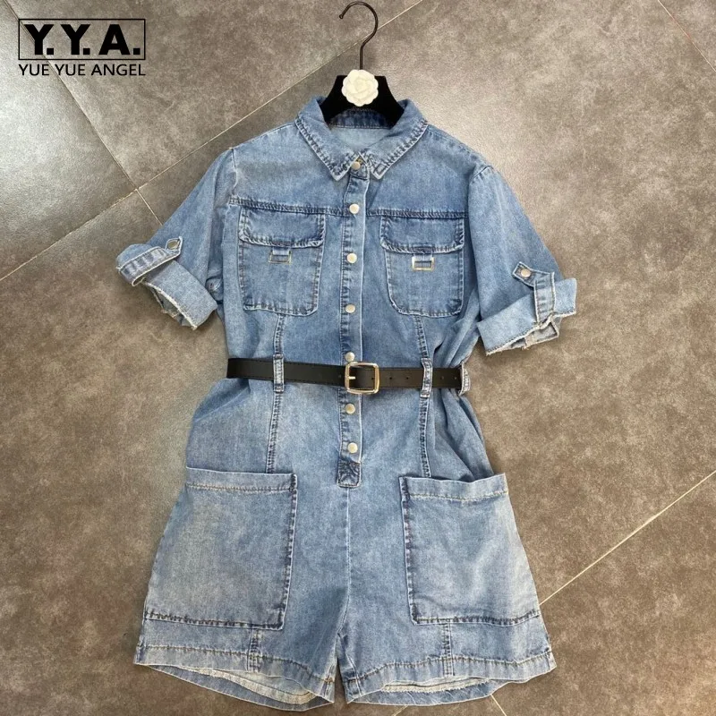 Summer Turn-Down Collar Pockets Elegant Short Jumpsuits Concise High Street Vintage Denim Playsuit 2021 Womens New Fashion
Summer Turn-Down Collar Pockets Elegant Short Jumpsuits Concise High Street Vintage Denim Playsuit 2021 Womens New Fashion