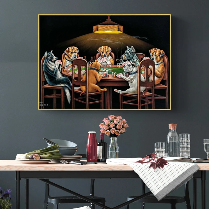 Dogs Playing Cards Poker Canvas Art Print Oil Painting Poster and Prints Wall for Living Room Home Decor | Дом и сад