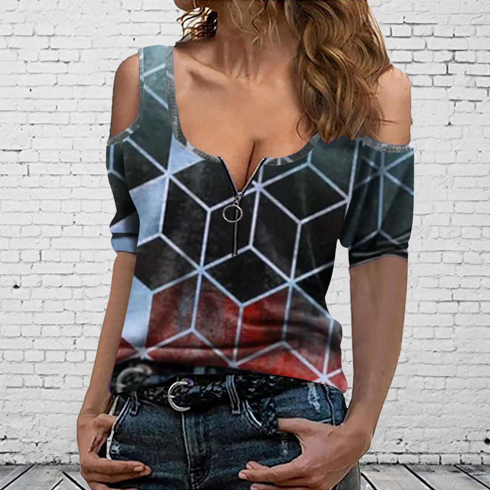 40# Sexy Printed Short Sleeve Summer Blouses V-neck Zipper Casual Vintage Cold Shoulder Shirt 2021 Ladies Elegant Women's Blouse
40# Sexy Printed Short Sleeve Summer Blouses V-neck Zipper Casual Vintage Cold Shoulder Shirt 2021 Ladies Elegant Women's Blouse