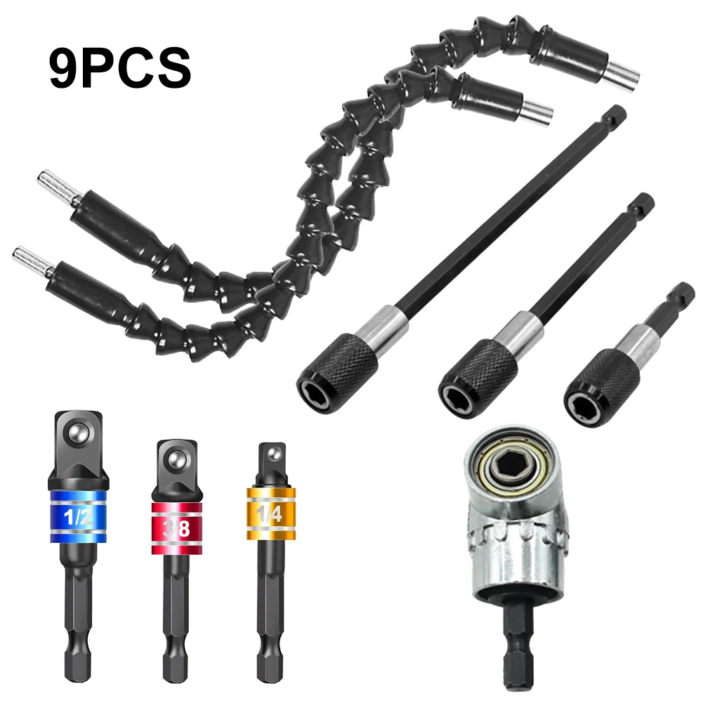 9pcs Impact Power Hand Tool Driver Socket Adapter Extension Set 1/4" Hexagon Right Angle Drill Flexible Shaft Extension DIY Tool
9pcs Impact Power Hand Tool Driver Socket Adapter Extension Set 1/4" Hexagon Right Angle Drill Flexible Shaft Extension DIY Tool