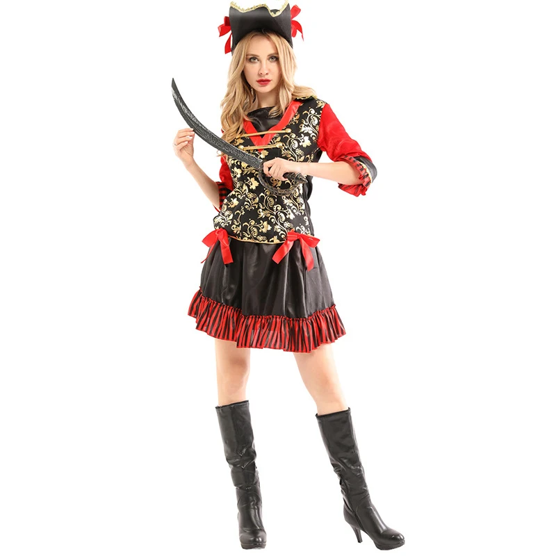 Medieval Noble Adult Woman Pirate Dress Halloween Cosplay Costumes Handsome Red Black Printed Pirates Skirts Party Role Play
Medieval Noble Adult Woman Pirate Dress Halloween Cosplay Costumes Handsome Red Black Printed Pirates Skirts Party Role Play