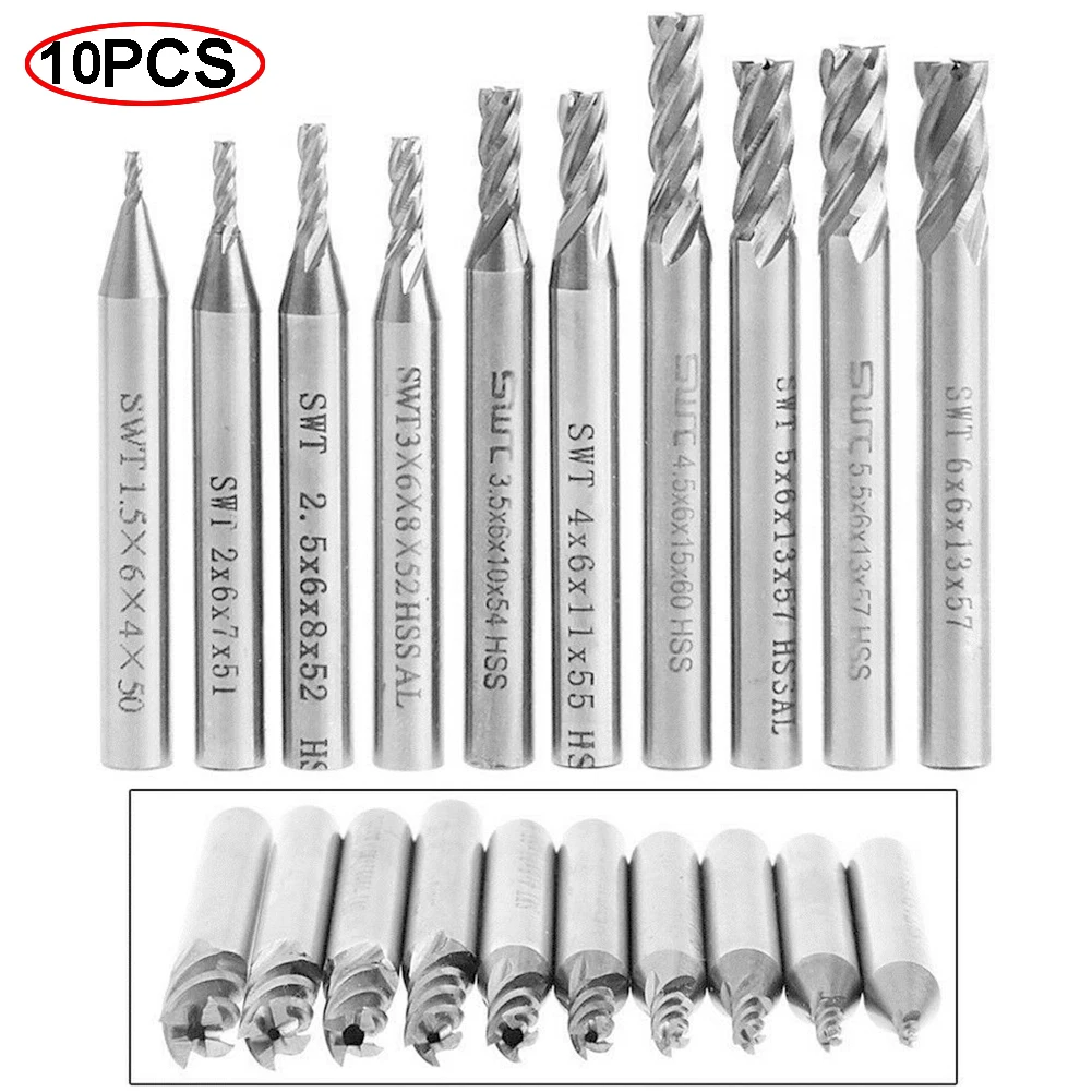 10pcs 4 Flute HSS End Mill Set Straight Shank Aluminum Milling Cutter Tool Set 1.5/2/2.5/3/3.5/4/4.5/5/5.5/6mm
10pcs 4 Flute HSS End Mill Set Straight Shank Aluminum Milling Cutter Tool Set 1.5/2/2.5/3/3.5/4/4.5/5/5.5/6mm