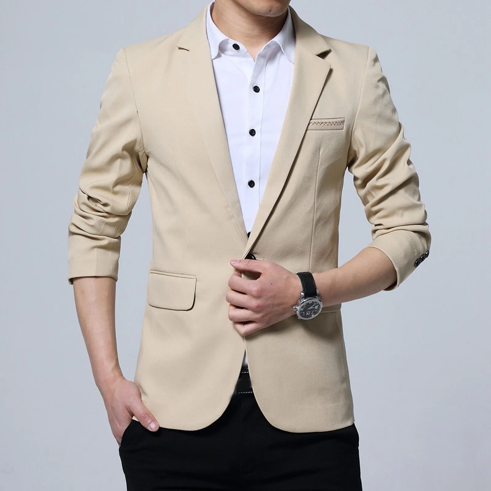 Fashion Men One Button Blazers Jackets Suit For Self-Cultivation Formal Pure Color Notched Collar Business Coat
Fashion Men One Button Blazers Jackets Suit For Self-Cultivation Formal Pure Color Notched Collar Business Coat