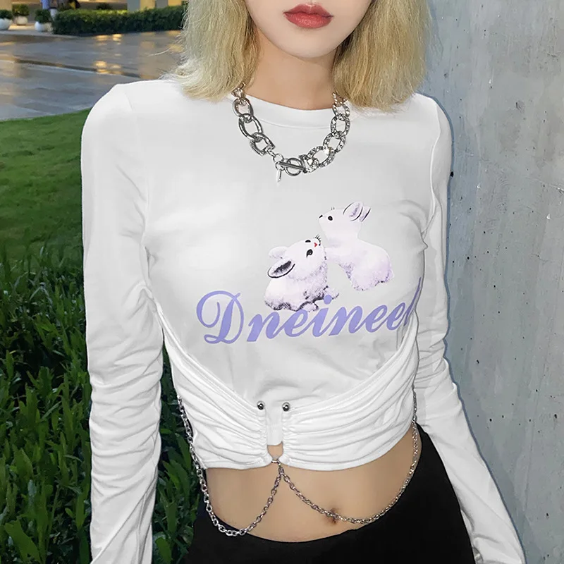 Autumn Print Letter Cute Long Sleeve Slim Stretch Cotton Chain T-Shirts for Women Fashion O-Neck Slim Crop Top Casual Streetwear
Autumn Print Letter Cute Long Sleeve Slim Stretch Cotton Chain T-Shirts for Women Fashion O-Neck Slim Crop Top Casual Streetwear