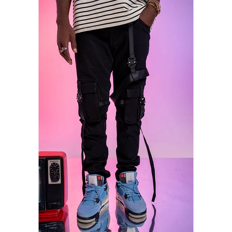New AM Men's Jeans Male High Street Brand Washed Black Multi-pocket Streamer Slim Stretch Cargo Denim Pants Feet Jeans Men
New AM Men's Jeans Male High Street Brand Washed Black Multi-pocket Streamer Slim Stretch Cargo Denim Pants Feet Jeans Men