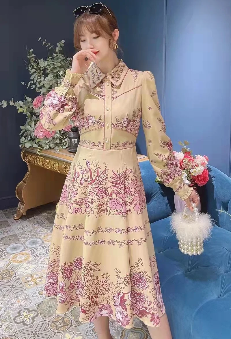 Top Quality New 2021 Autumn Winter Dress Women Turn-down Collar Vintage Floral Print Long Sleeve Mid-Calf Length Casual Dress
Top Quality New 2021 Autumn Winter Dress Women Turn-down Collar Vintage Floral Print Long Sleeve Mid-Calf Length Casual Dress