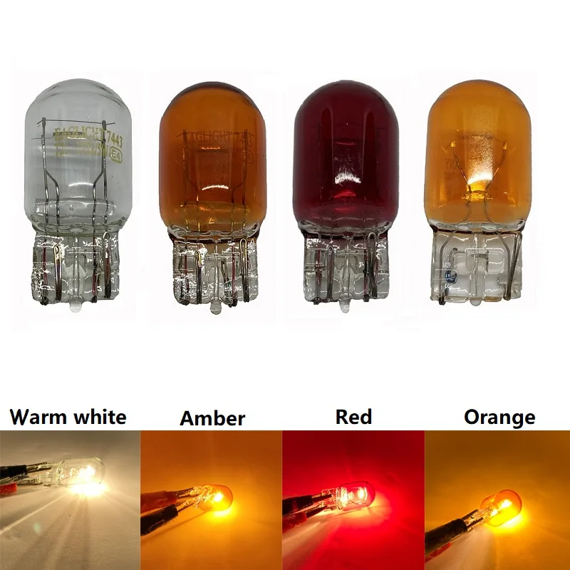 

2pcs T20 7443 7440 12v 16W Sidelight car bulb halogen lamp warm white Amber Red Orange warning light turning auto Natural Glass