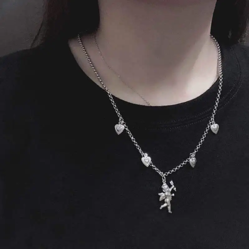 Kpop Cupid Angel Pendant Stainless Steel Necklace Best Choker Baby Shaped Jewelry Sweetheart for Women Man Friendship Girl Gifts | Украшения