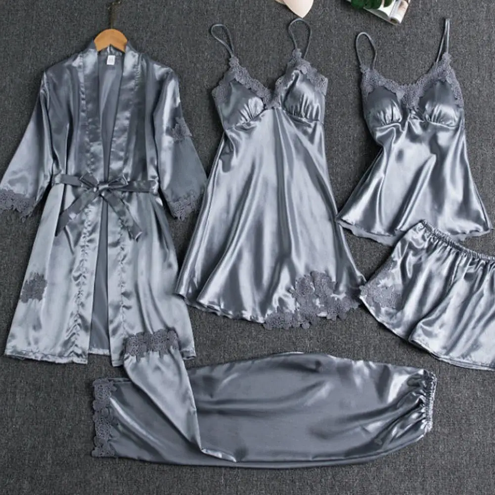 Ladies Pajamas Set Wearable Lace Decorated Home Clothing Ladies Summer Home Wear 5 Pieces Clothing Breathable Elegant Suits
Ladies Pajamas Set Wearable Lace Decorated Home Clothing Ladies Summer Home Wear 5 Pieces Clothing Breathable Elegant Suits