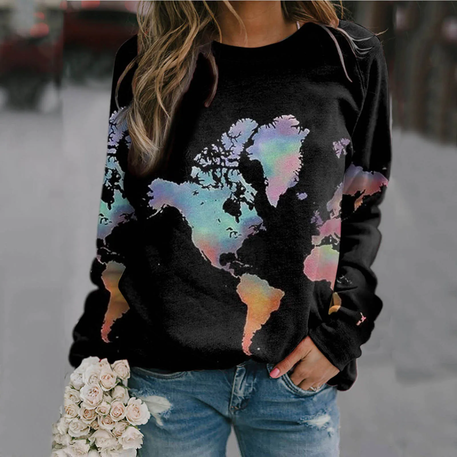 Womens World Map Print Sweatshirt Vintage Pattern Crewneck Pullovers Ladies Casual Loose Tops Streetwear Sudaderas Mujer A40 
Womens World Map Print Sweatshirt Vintage Pattern Crewneck Pullovers Ladies Casual Loose Tops Streetwear Sudaderas Mujer A40