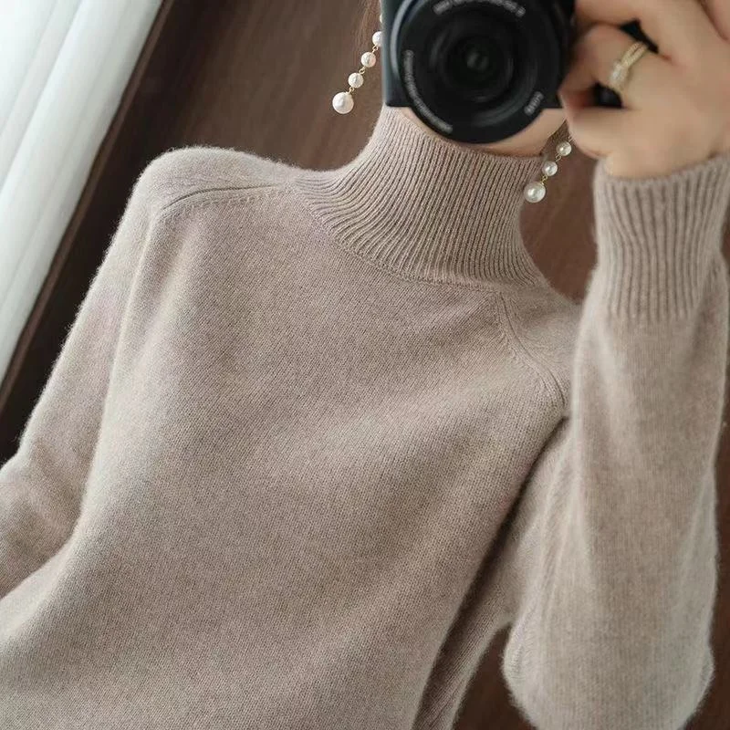 Women's high neck sweater, women's plain long sleeve knitted pullover, coarse wool cashmere clothes, autumn coat
Women's high neck sweater, women's plain long sleeve knitted pullover, coarse wool cashmere clothes, autumn coat