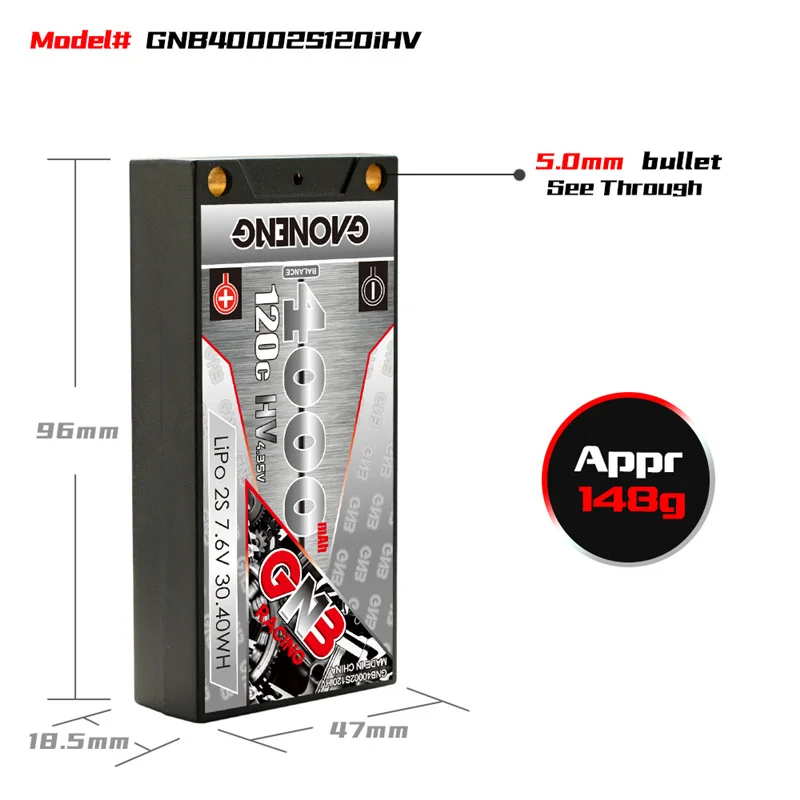 GAONENG GNB 7.6V 4000mAh 2S 120C/240C HV Low Profile Hardcase LiPo Battery Super Shorty 5.0mm Bullet XT60 T for RC Car Boat
GAONENG GNB 7.6V 4000mAh 2S 120C/240C HV Low Profile Hardcase LiPo Battery Super Shorty 5.0mm Bullet XT60 T for RC Car Boat