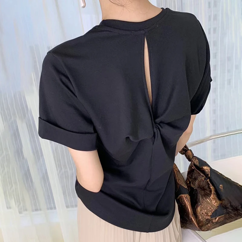 TWOTWINSTYLE Back Knot Cut Out T Shirts For Female O Neck Short Sleeve Loose Solid Color Women's Casual T Shirt Fashion New
TWOTWINSTYLE Back Knot Cut Out T Shirts For Female O Neck Short Sleeve Loose Solid Color Women's Casual T Shirt Fashion New