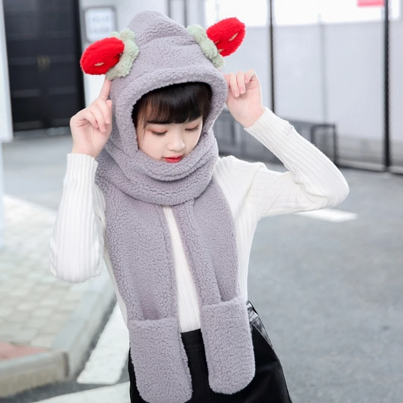 Kids Winter Warm 3 In 1 Faux Fleece Hooded Scarf Hat Gloves Set Cute Strawberry Ears Thermal Earflap Cap Neck Warmer
Kids Winter Warm 3 In 1 Faux Fleece Hooded Scarf Hat Gloves Set Cute Strawberry Ears Thermal Earflap Cap Neck Warmer