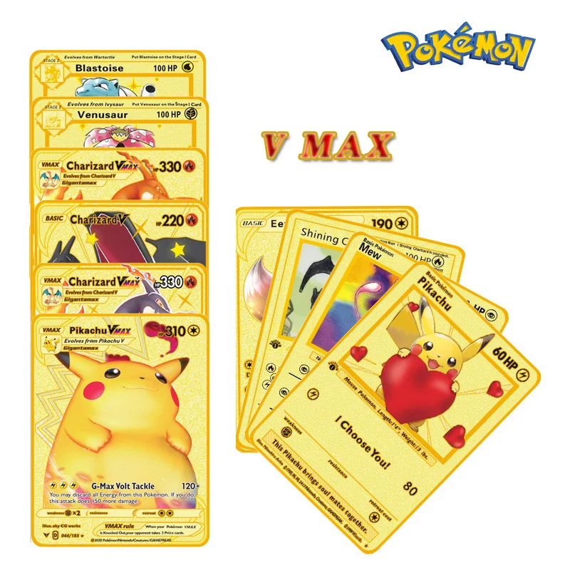 Pokemons Vmax Metal Gold Card Bikachu Blastoise Venusaur Eevee Anime Figure Battle Game Cards Toys Gifts for Kids In Stock
Pokemons Vmax Metal Gold Card Bikachu Blastoise Venusaur Eevee Anime Figure Battle Game Cards Toys Gifts for Kids In Stock