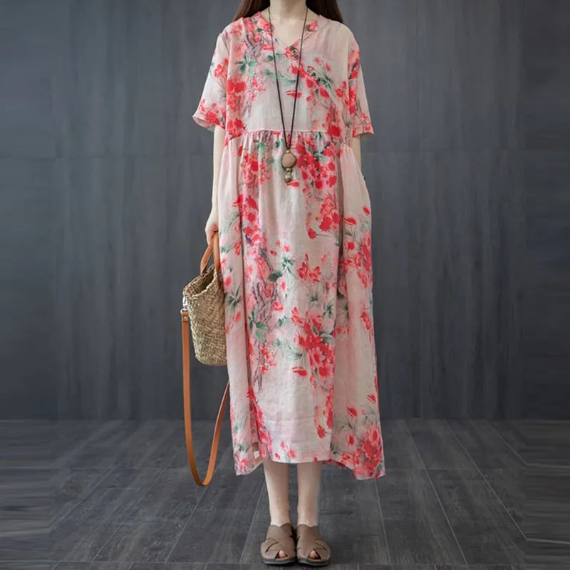 Women Cotton Linen Loose Casual Dress New Arrival 2021 Summer Vintage Style V-neck Floral Print Female Long Dresses S3300
Women Cotton Linen Loose Casual Dress New Arrival 2021 Summer Vintage Style V-neck Floral Print Female Long Dresses S3300