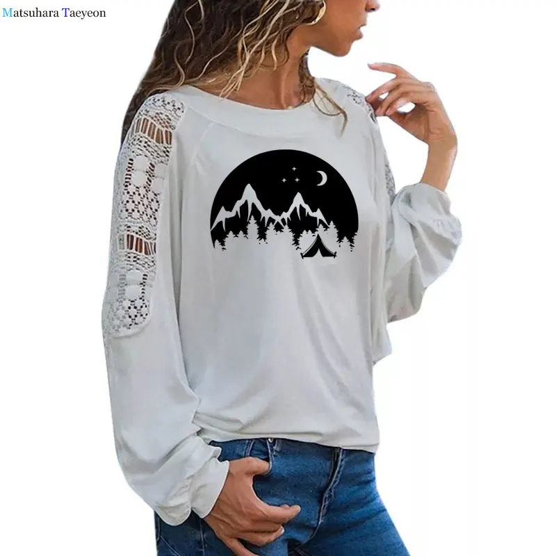 Funny Camping Travel Nature Mountains T Shirt Women Long Sleeve Girl Casual Loose Lace Top Tees O-Neck T-shirt Woman Clothing
Funny Camping Travel Nature Mountains T Shirt Women Long Sleeve Girl Casual Loose Lace Top Tees O-Neck T-shirt Woman Clothing
