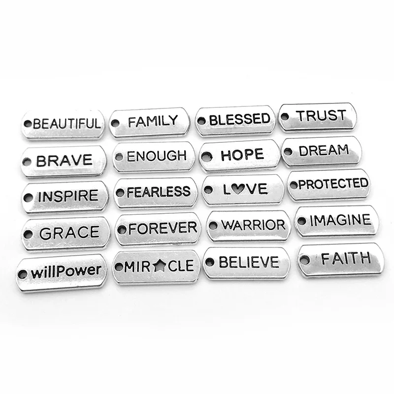 20Pcs Mix Tibetan Silver Inspirational Charms Rectangular English Alphabet Jewelry Making Pendant Necklace Pendant 8x20MM
20Pcs Mix Tibetan Silver Inspirational Charms Rectangular English Alphabet Jewelry Making Pendant Necklace Pendant 8x20MM
