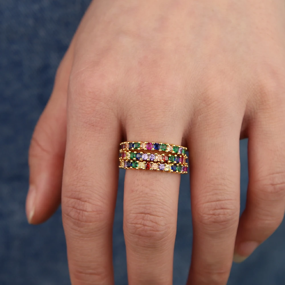 Thin delicate square rainbow cz engagement band rings for women stack stacking Full finger fashion jewelry ring wholesale
Thin delicate square rainbow cz engagement band rings for women stack stacking Full finger fashion jewelry ring wholesale