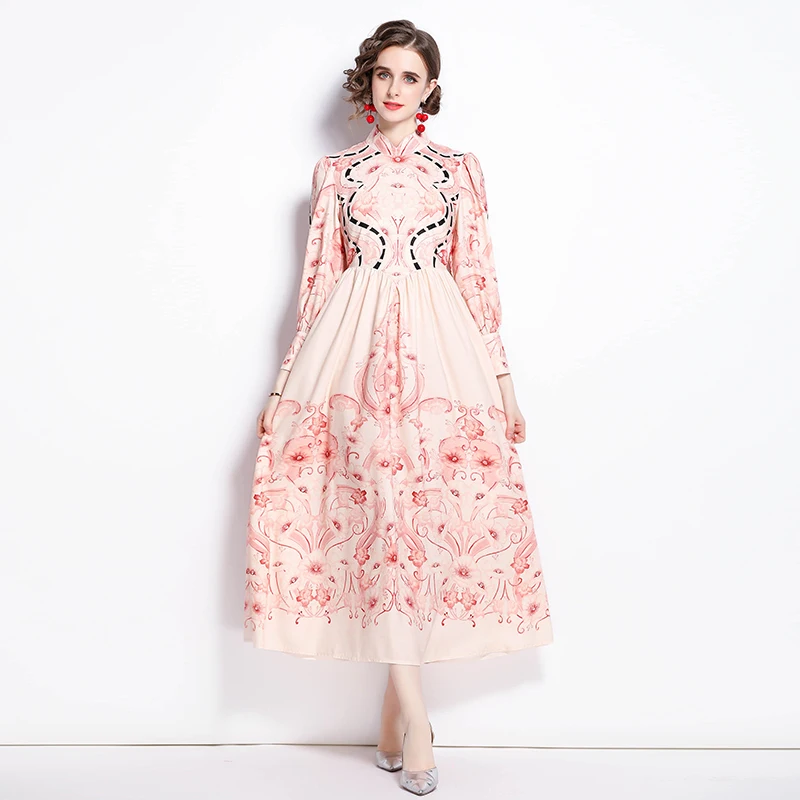 2021 New Catwalk Mid-Calf Summer Dresses High Waist Puff Sleeve Stand Collar Palace Style Printed Long Dress Vestido Feminino
2021 New Catwalk Mid-Calf Summer Dresses High Waist Puff Sleeve Stand Collar Palace Style Printed Long Dress Vestido Feminino